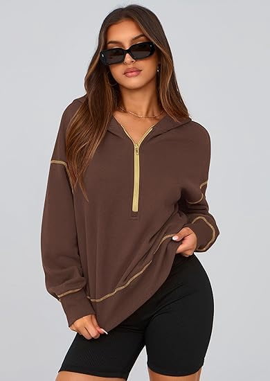 PRETTYGARDEN Women's Hooded Sweatshirts Long Sleeve Half Zip Cropped Hoodie Pullover Winter Fashion Clothes