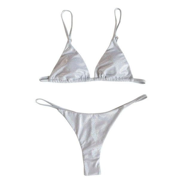 Gibobby Trajes de Natación para Mujer Traje de vendaje Trajes de baño de playa Conjunto de natación Bandeau Diamond Mujeres Bikini Traje de baño Trajes d(Blanco,XL)