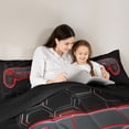 thumbnail image 4 of Manfei Cartoon Game Console Bedding Comforter Set 7pcs for Teens, Red Gamer Gamepad Queen Bedding Sets, Futuristic Honeycomb Reversible Queen Sheet Sets, Microfiber Bedroom Decor, 4 of 7