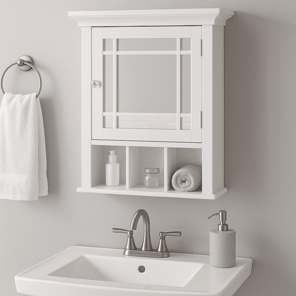 Teamson Home Neal Removable Bathroom Medicine Cabinet with Mirrored Door, White