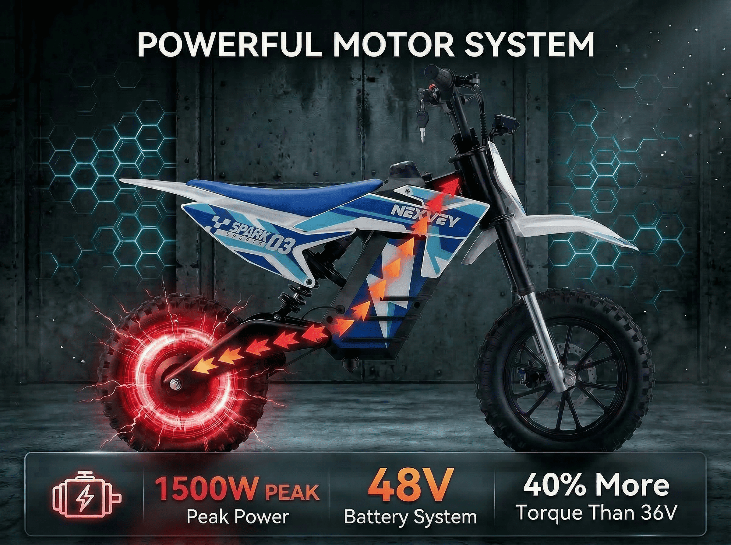 NEXVEY SPARK03 Electric Dirt Bike for Kids Teens 800W Off-Road