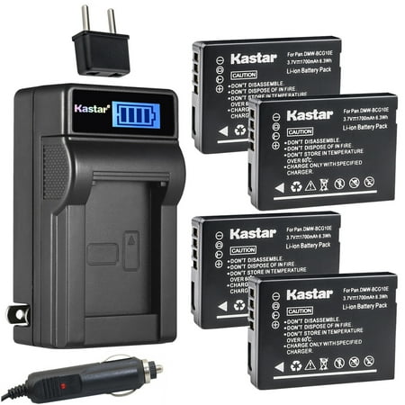 Kastar 4-Pack DMW-BCG10 Battery and LCD AC Charger Compatible with Panasonic Lumix DMC-TZ35  Lumix DMC-TZ65  Lumix DMC-ZR1  Lumix DMC-ZR3  Lumix DMC-ZS1  Lumix DMC-ZS3  Lumix DMC-ZS5 Digital Camera