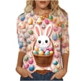 thumbnail image 2 of Mifsaly Womens Cotton Tops Crewneck 3/4 Sleeve Easter Shirts Cute Bunny Holding Egg Print T-Shirt Family Blouse Gifts Easter Outfits M, 2 of 5