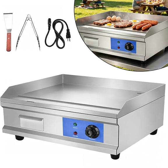 21.6-Inch 3000W Electric Tabletop Grill with Non-stick Coating, Commercial Restaurant Teppanyaki Grill, Stainless Steel Tabletop Grill with Adjustable Thermostat