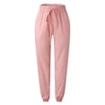 thumbnail image 4 of Casual Pants for Women Elastic Waist Drawstring Unpatterned Comfy Casual Pocket Pants, 4 of 6