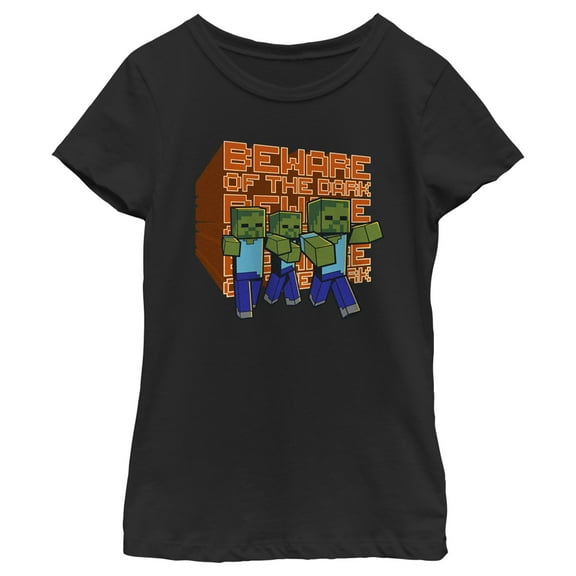 Girl's Minecraft Beware of the Dark Zombies  Graphic Tee Black Small