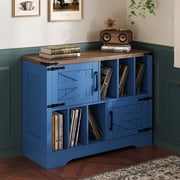 Kicctian Record Player Stand with Vinyl Storage – 39" Wood Media Console, Turntable Cabinet with 2 Barn Doors, Holds 450 Albums for Living Room, Bedroom, Office,Blue
