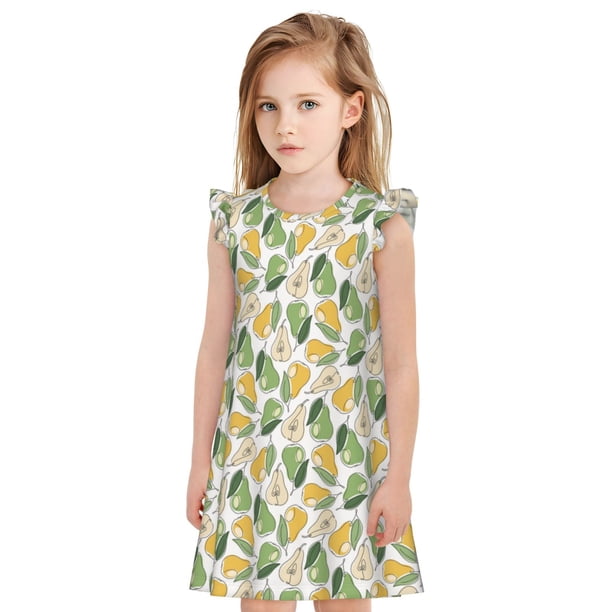 Balery Fruit Pears Camisón de princesa para niñas, pijama de algodón con mangas abullonadas, suave y bonito.-Medium