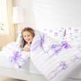 thumbnail image 3 of Manfei Princess Bowknot Twin Comforter Sets 3-Piece for Girls,Purple Geometric Stripes Bedding Set for Teens Kids,Microfiber Bedroom Decor, 3 of 6