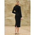 thumbnail image 5 of DARING DIVA Women's Elegant Pencil Dress Lapel V Neck Long Sleeve Dress S Black, 5 of 6