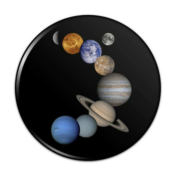 Solar System Planets Mercury Venus Mars Earth Moon Jupiter Saturn Uranus Neptune Pinback Button Pin