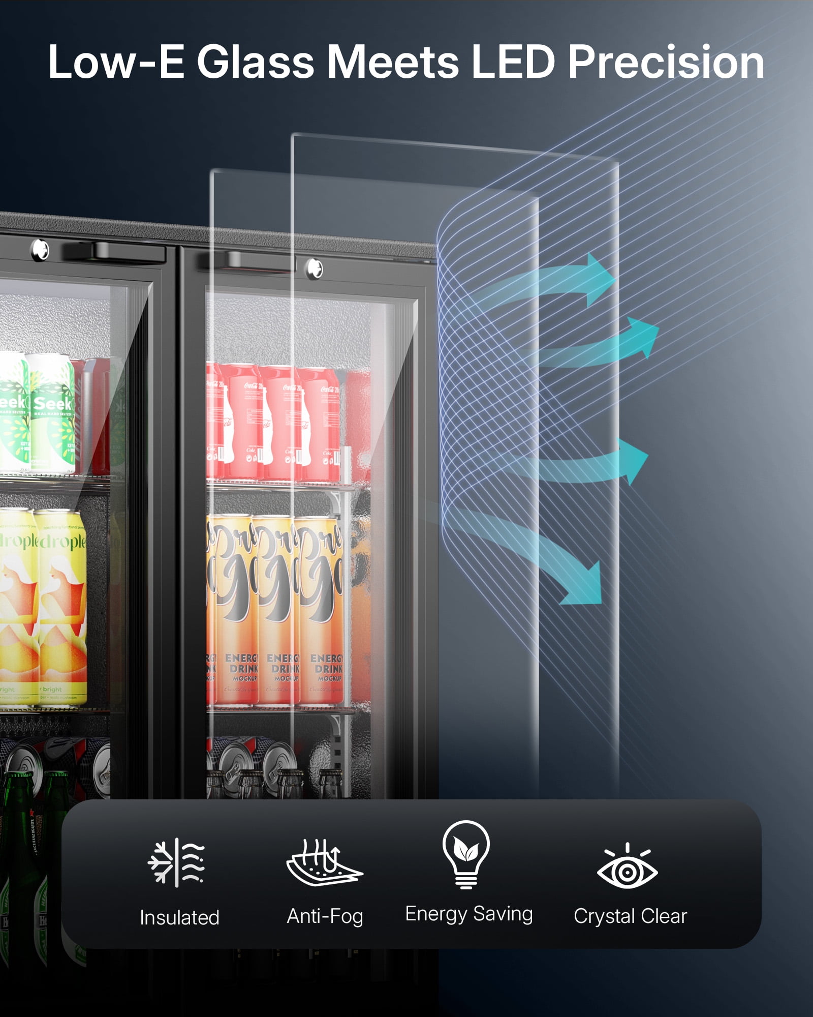 Upstreman 7.3 Cu.Ft Wine and Beverage Refrigerator, Dual Zone Wine Cooler Beverage Fridge 2 Glass Door Commercial Refrigerator, 70 Bottles and 216 Cans, BB73