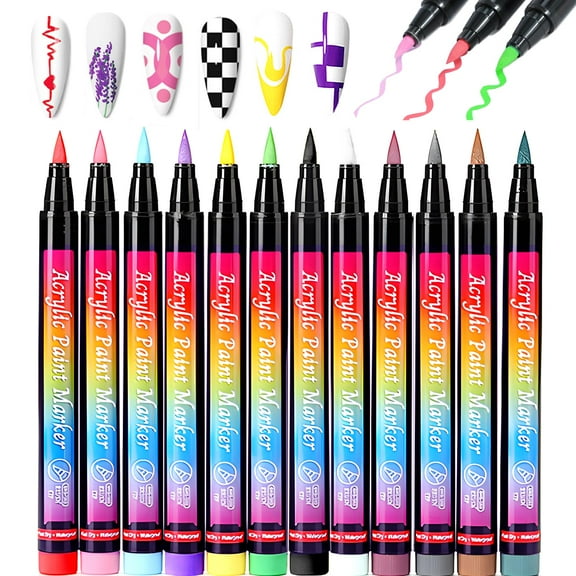 Gorvalin 12 Colors Nail Art Pens for Nail Art Painting Graffiti, Quick Dry Acrylic Paint Pens Markers for Rock, Fabric, Metal, Glass, Wood, Canvas, Ceramic DIY Craft Supplies E22