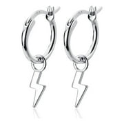 Lightning Bolt Dangle Hoop Earrings Sterling Silver for Women Girls Men