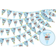 5 Packs Train Themed Pennant Banners, Railroad Sign Train Steam Choo Choo Triangle Flags, Train Theme Birthday Baby Shower Party Decorations Supplies Indoor Outdoor