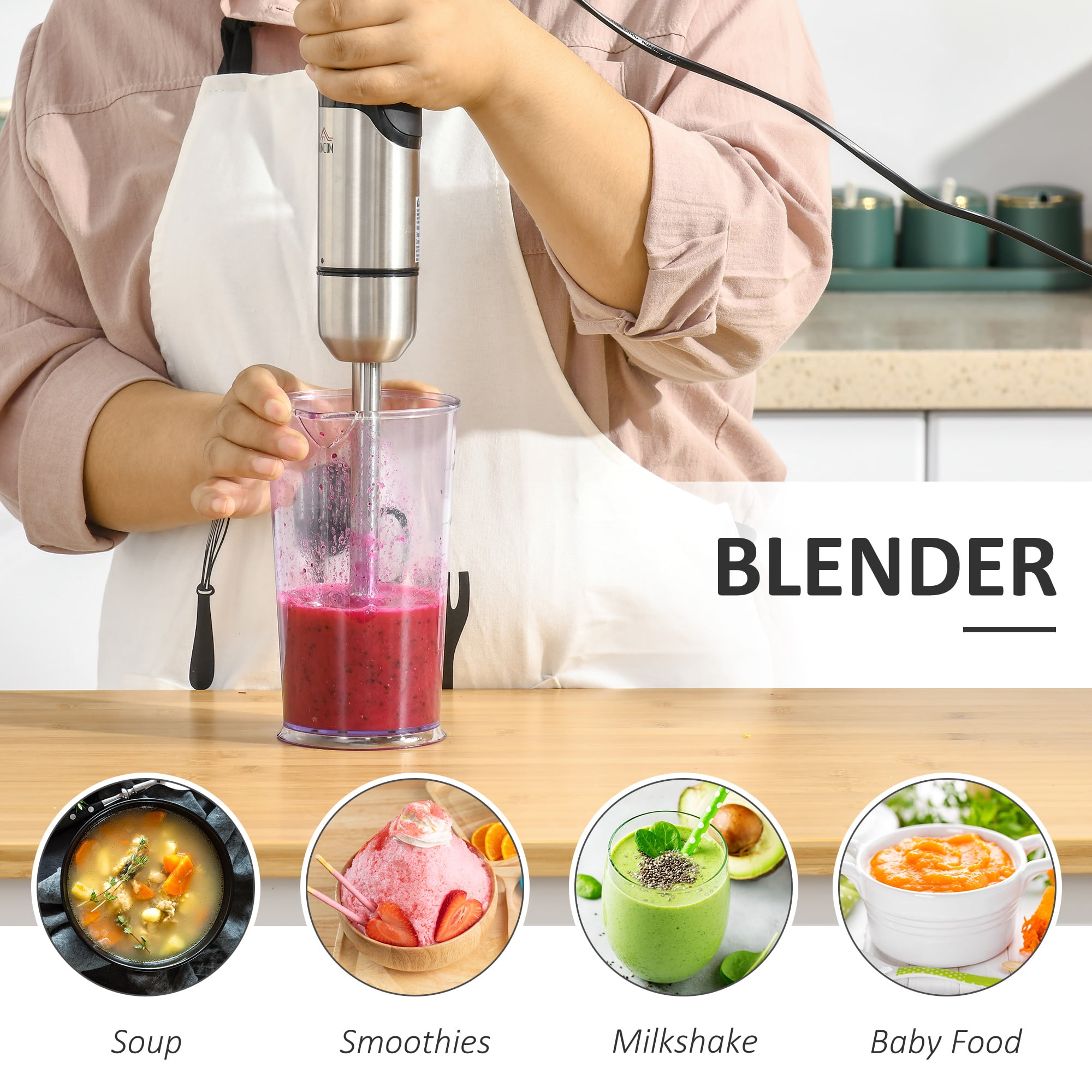 400W 4 in 1 Stainless Steel Stem Hand Blender with Chopper and Whisk