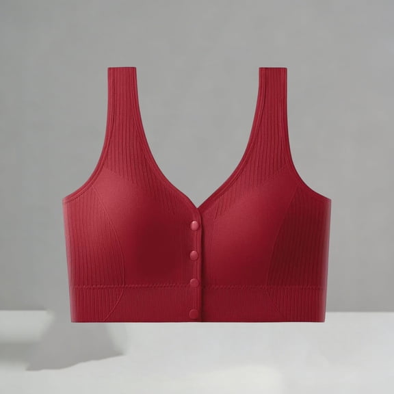 Women's Wide Strap Front Snap Comfortable Bra, Stretchy Wireless Daily Wear Bralette Red One Size