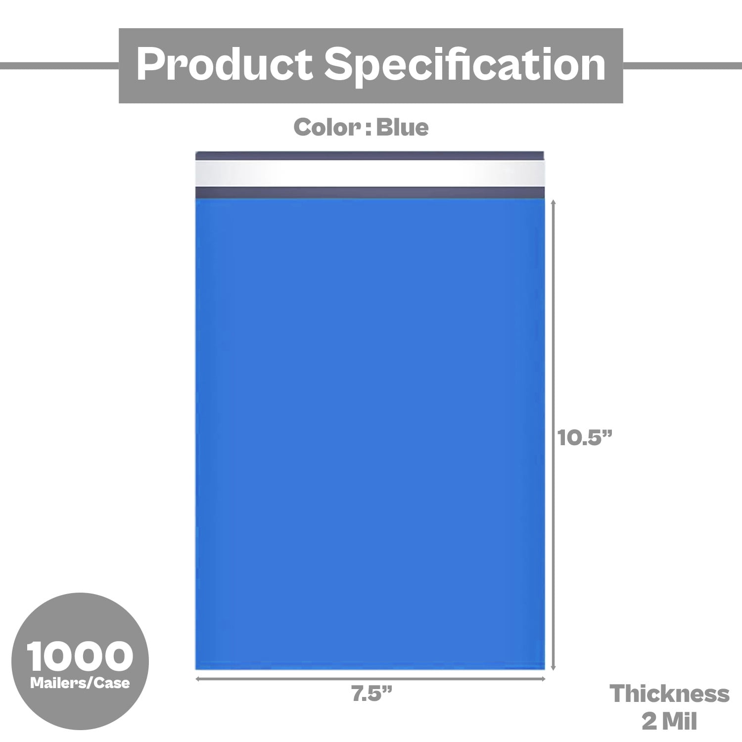 MMBM 7.5" x 10.5" Blue Poly Mailer 2 Mil Self Sealing Polybags Packaging Shipping Mailing Envelopes Bags - 1000 Pieces