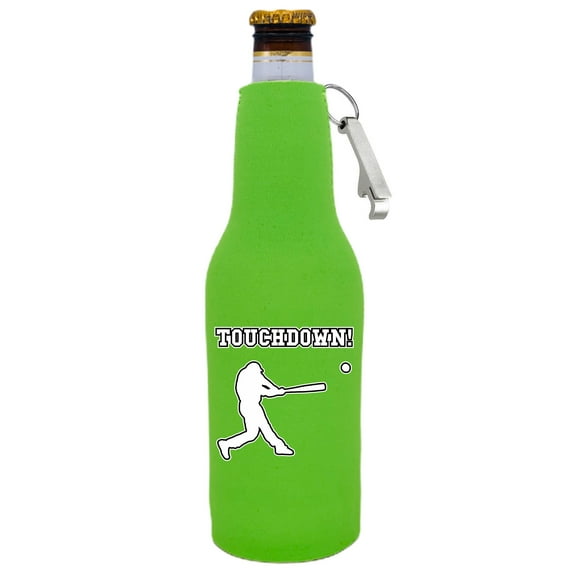 Touchdown Baseball Beer Bottle Coolie With Opener (Bright Green)