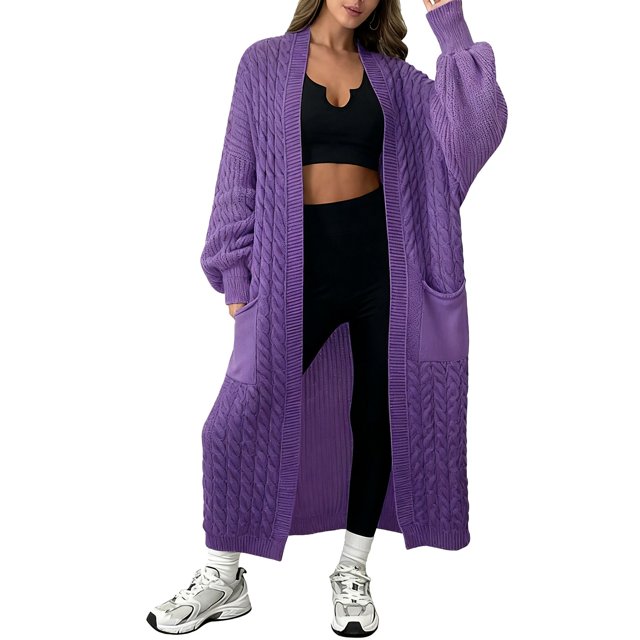 Comdrip Long Cardigans for Women! Long Cardigans for Women Open Front Cable Knit Cardigan Open Front Oversized Draped Sweater Outerwear Fall Cardigans for Women Purple M