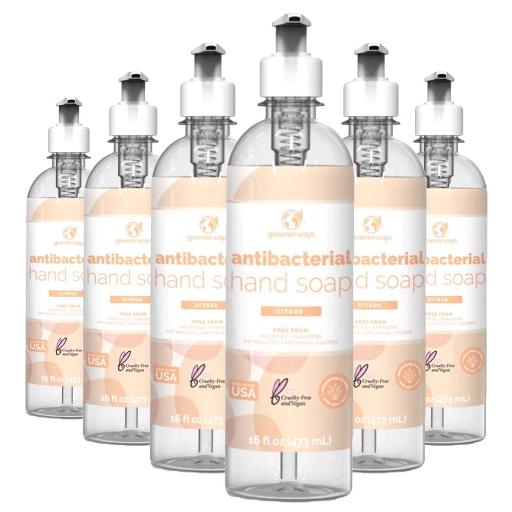 6Pack Greenerways Antibacterial Hand Soap Citrus, Soothing Aloe Vera