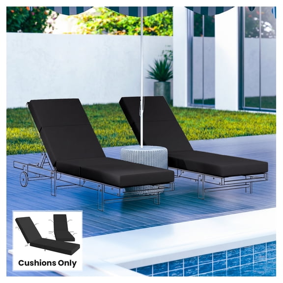 Chaise Lounge Cushion 2-Pack, 21x72 Inch Outdoor Patio Chair Cushions, 4" Thick Weather Resistant Lounge Chair Pads with Ties, Gray