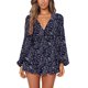 thumbnail image 2 of Monos de playa con estampado floral para mujer, monos florales con dobladillo con volantes y nudo de manga larga con escote en V profundo Pompotops ulkah941556, 2 of 9