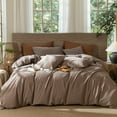 thumbnail image 2 of MooMee Wavy Striped Duvet Cover Set Cal-King 100% Washed Cotton Linen Like Textured Breathable 3-Piece (Brown, 104"x98"), 2 of 7