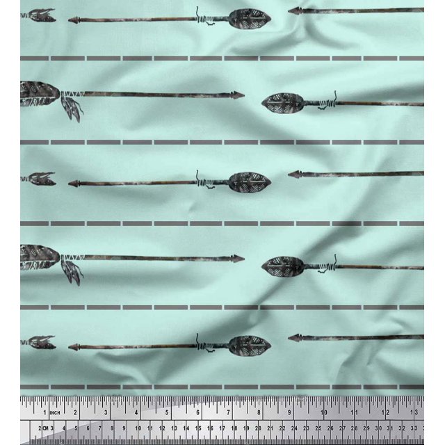 Soimoi Green Poly Georgette Fabric Dash & Arrow Printed Fabric 1 Yard 52 Inch Wide