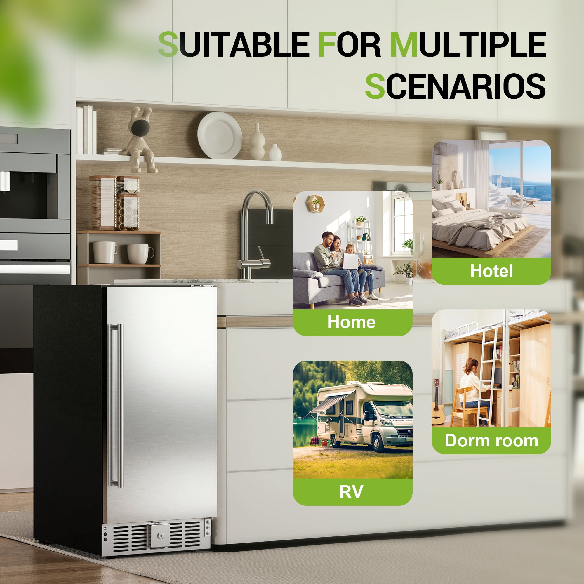 EUHOMY Beverage Refrigerator 14.8 Inch, Under Counter 125 Can Beverage Fridge with Stainless Steel Door, Beverage Cooler Built-in and Undercounter Beer Fridge