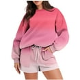 thumbnail image 2 of Weekly Deal kttectoa Outfits for Women Trendy Casual Outfits Outdoor Clothing Winter Sets Gradient Print Long Sleeve Crew Neck Pullover Tops and Elastic Waist Shorts Sweatsuits for Women Set 2 Piece, 2 of 6