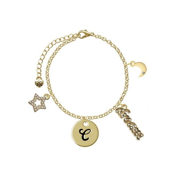 Delight Jewelry Goldtone Large Disc Letter - C - 3/4'' Goldtone Dream Big Charm Bracelet, 7.5 2" Extender