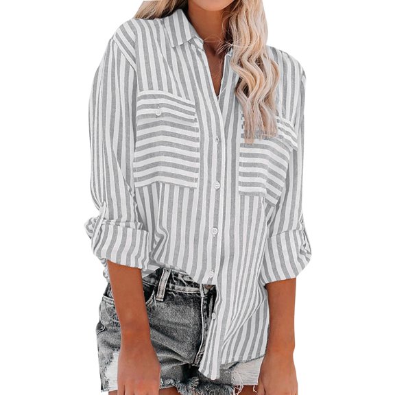 KBZDBZC Womens Shirts Woman Fashion Lapel Long Sleeve Loose Button Pocket Roll Sleeve Shirt Top Women’S Blouses T Shirts Women Womens Shirts (Black,XXL)