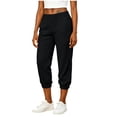 thumbnail image 5 of LEKODE Casual Women's Cotton Linen Jogger Capri Pants Elastic Waist Cropped Tapered Leg Lounge Travel Pants Black 3XL, 5 of 9