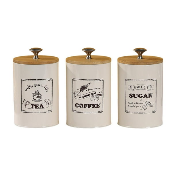 Juego de 3 recipientes para café, té y azúcar, con tapas herméticas para la cocina. antiguo