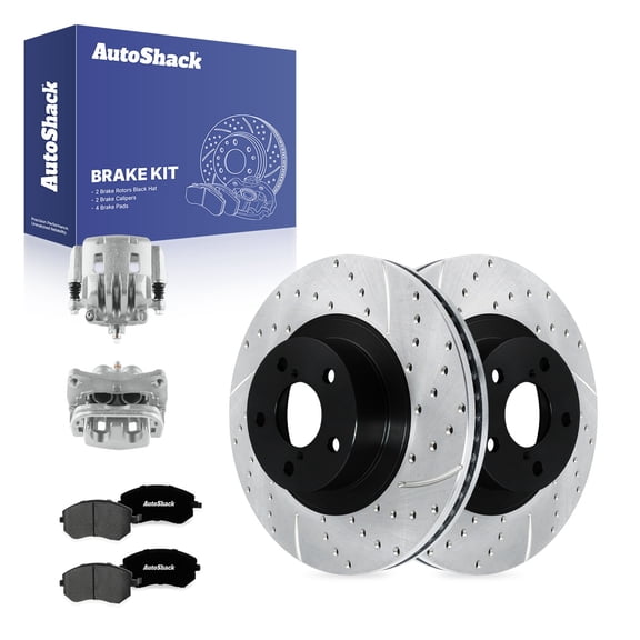 AutoShack Front Vented Drilled & Slotted E-Coated Brake Rotors   Premium Ceramic Pads   Calipers 8-PC Brake Kit Replacement for 2011-2018 Subaru Forester 2012 Subaru WRX ShadowGuard 11.55" (293.4 mm)