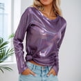 thumbnail image 2 of Fgnfyis Women'S T-Shirts Metallic Luster Long Sleeve Casual Loose Fit Shiny Pullover Comfortable Blouse Daily Wear Long Sleeve Workout Tops For Women Purple M, 2 of 4