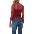 thumbnail image 4 of INSPIRE CHIC Valentine's Day Women's See Through Long Sleeve Turtleneck Sheer Floral Lace Blouse Top XL Burgundy, 4 of 8