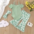 thumbnail image 6 of ZRBYWB Girl Clothes Short Sleeve Ribbed Bowknot Romper Bodysuit Rainbow Flower Print Bell Bottoms Pants Headbands Outfits Baby Clothes, 6 of 7