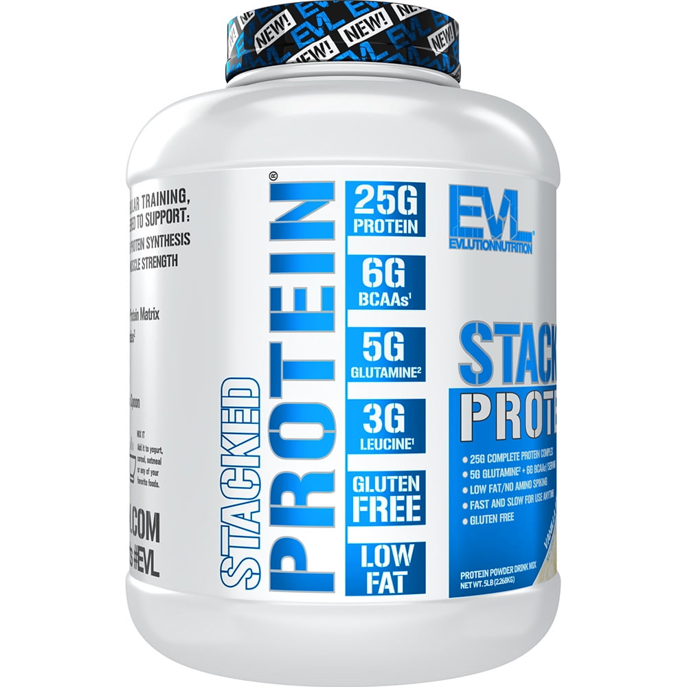Evlution Nutrition Stacked Protein Protein Powder with 25 Grams of Protein, 6 Grams of BCAAs and 5 Grams of Glutamine (Vanilla Ice Cream, 5 LB)