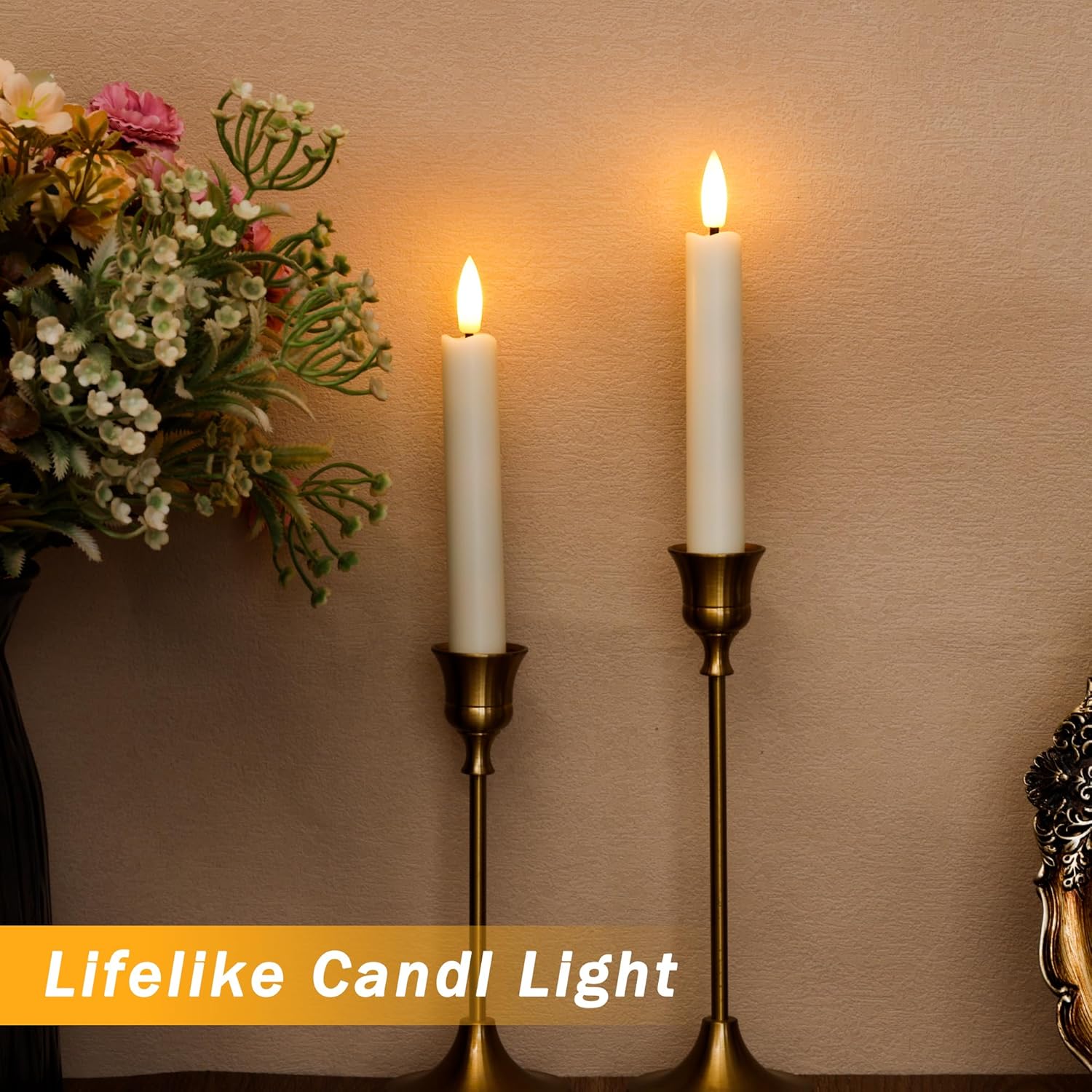 6.4 Inch Flameless Taper Candles with Remote Short Flickering Battery Operated Candles Ivory Led Candlesticks for Weeding Home Party Festival Decor 6 Pack