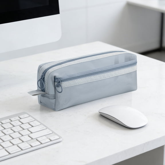 Weloille Transparent Mesh Pencil Case 1PC, Double Layer Large Capacity Stationery Pouch, Zippered Pen Storage Bag, Lightweight Multifunctional Organizer for Office Stationery Cosmetics