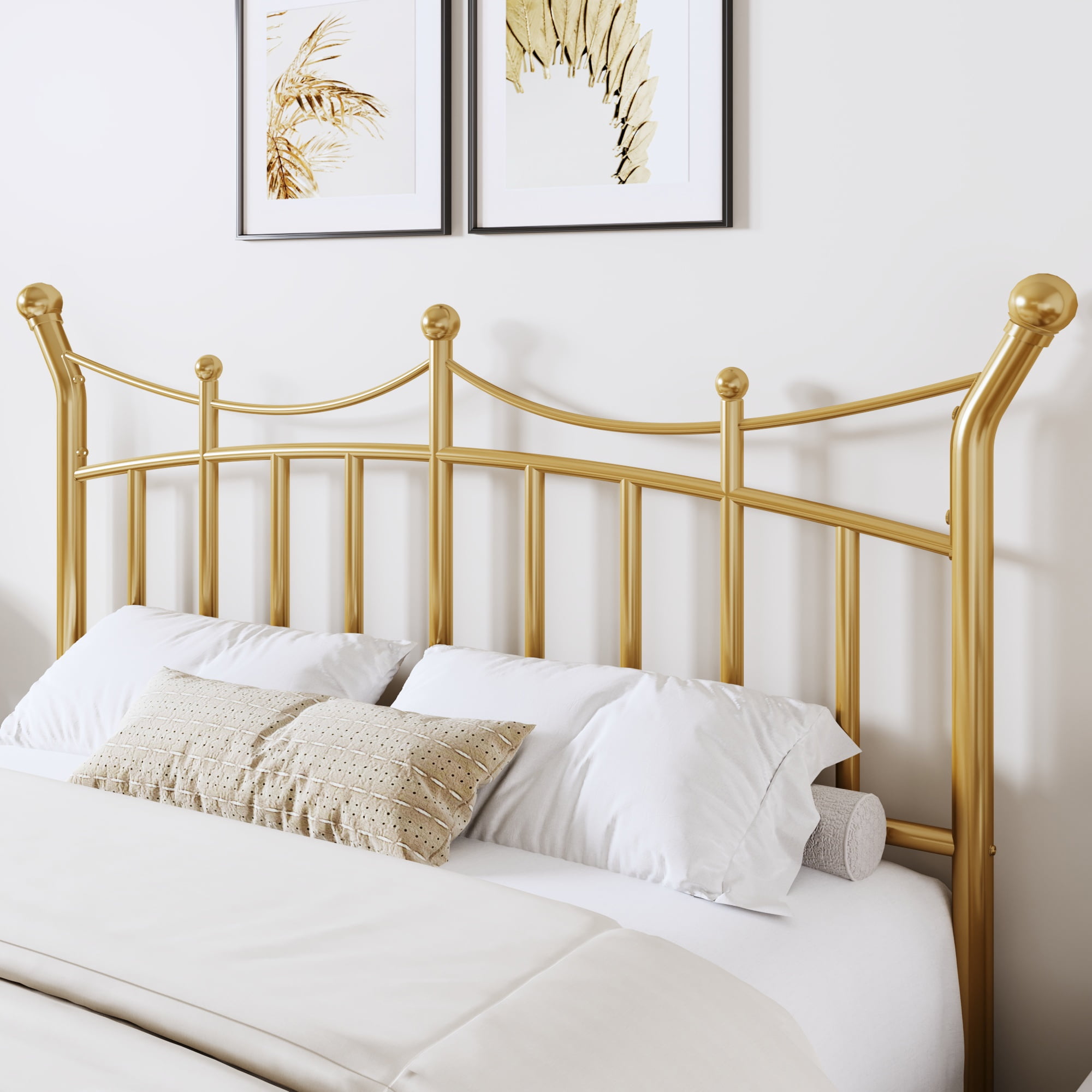 Allewie 14 Inches Queen Size Metal Platform Bed Frame with Elegant Crown Headboard & Footboard, Sturdy Mattress Foundation with Under-Bed Storage, Easy Assembly, No Box Spring Needed, Gold