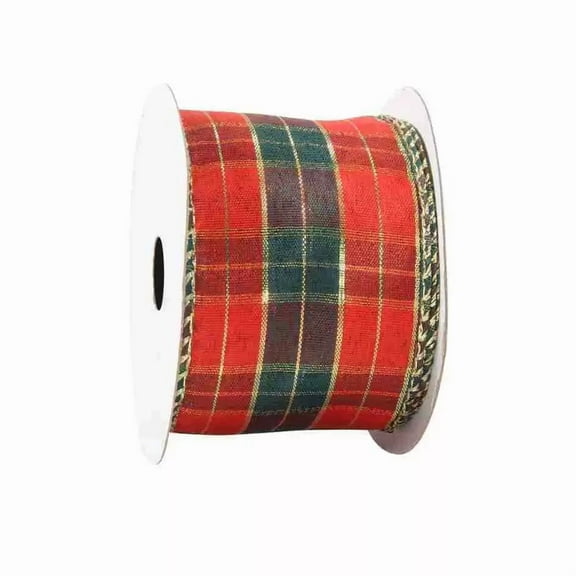 Ribbon Designer Plaid Wired Edge Ribbon, 6.3cm X 10 Yards,for Christmas Tree Decoration, Crafts Wreath (Red green gold grid)