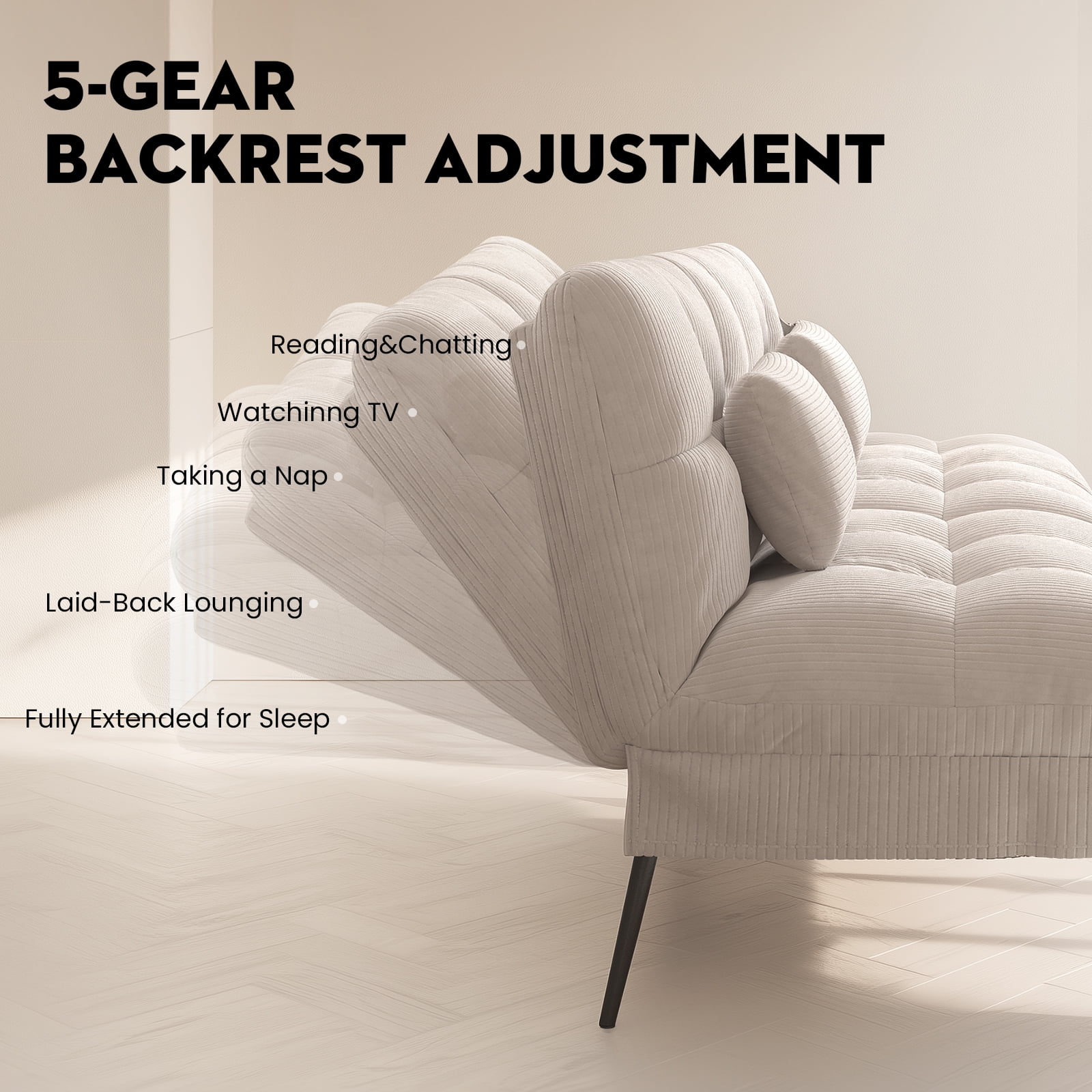 COMHOMA Convertible Futon Sofa Bed Upholstered Futon Couch Corduroy Sleeper Sofa,Cream White