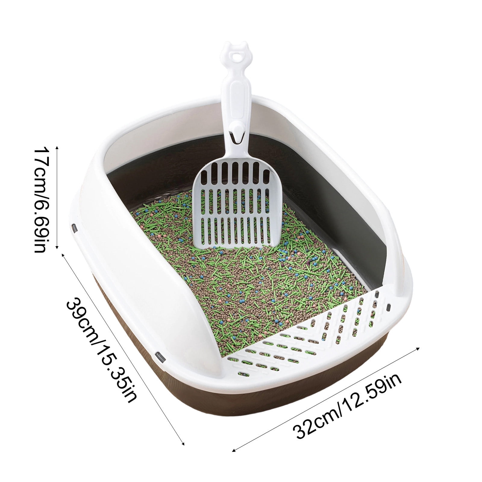 Semi Enclosed Cat Litter Box with Scoop Anti Splash Large Space Pet Toilet Box Easy Clean Kitty Litter Pan Hygienic Odor Control Durable Plastic Cat Toilet Tray for Indoor Cats