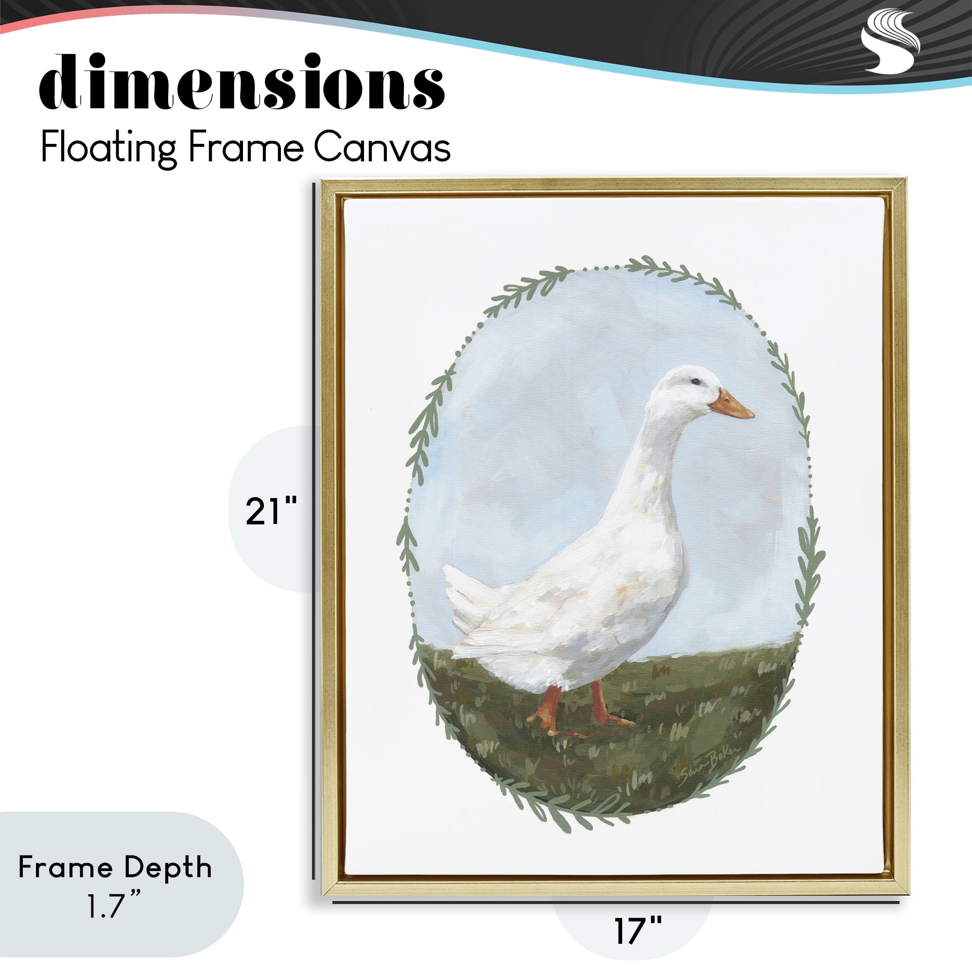 Stupell Industries Gentle Duck in Meadow Gold Framed Floater Canvas Wall Art, design by Sara Baker
