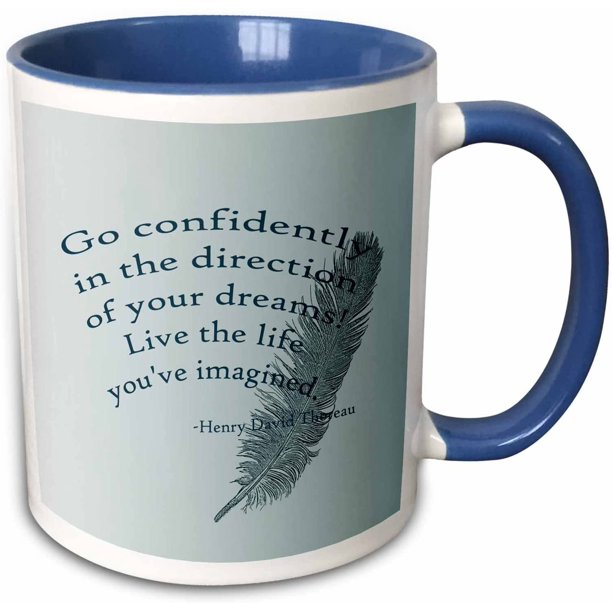 Go Confidently Thoreau Quote With Feather Two Tone Mug 11 Oz Blue White Walmart Com Walmart Com