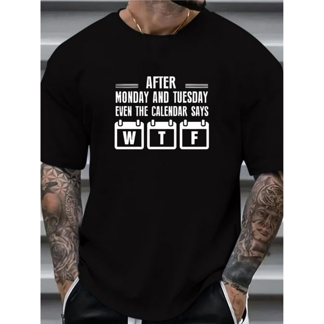 Men's Trendy Letter After Print T-shirt, Casual Fashion Tee, Street Style Short Sleeve Crew Neck Shirt