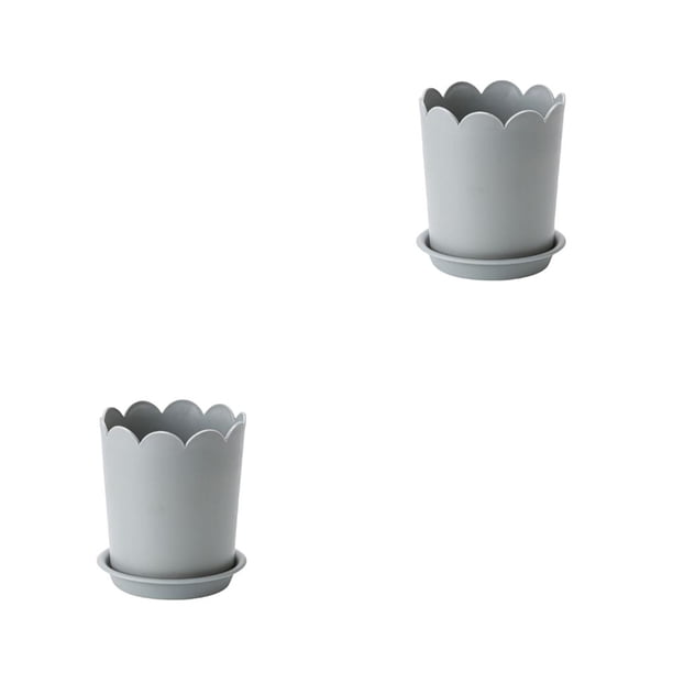 Inteprter Maceta con borde de pétalo para plantas, maceta grande, bandeja gruesa, soporte para flores resistente al desgaste para el hogar, gris Gris 2Conjunto